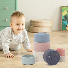7pcs Silicone Rainbow Stacking Cups, safe sensory toy for 0-3 years, unisex