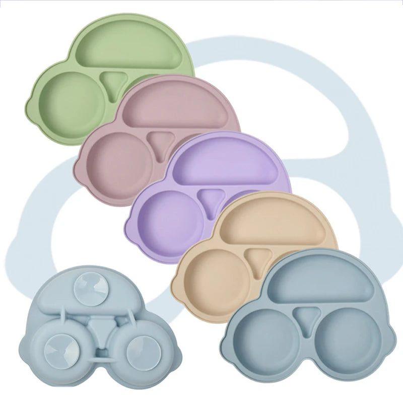 Car-Shaped Silicone Baby Suction Dining Plate, BPA-free safe dish for 0-2 years, unisex