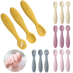 3pcs Silicone Baby Learning Spoons, BPA-free safe utensils for 0-2 years, unisex