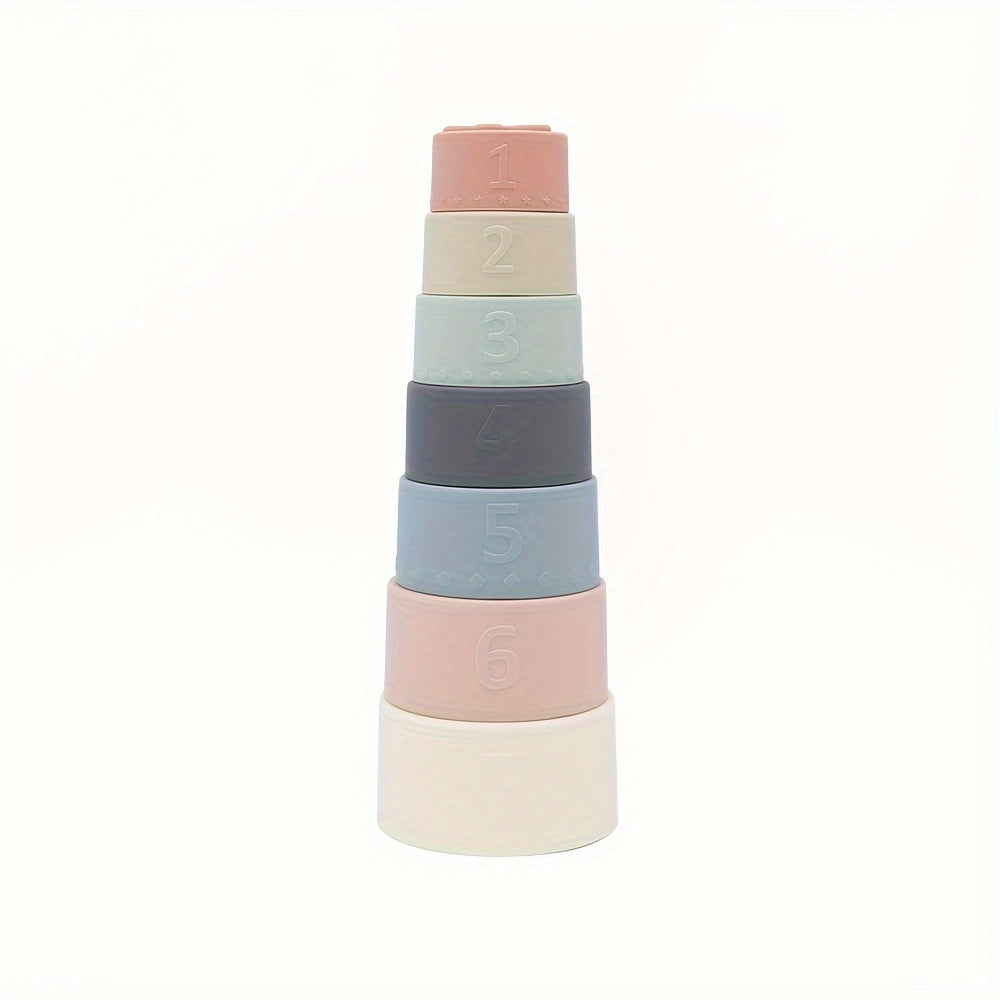 7pcs Silicone Rainbow Stacking Cups, safe sensory toy for 0-3 years, unisex