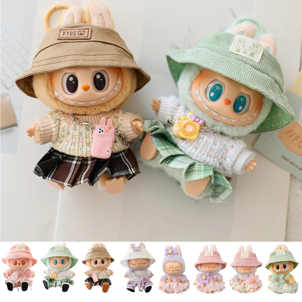 Labubu 17cm Doll Clothes, JK Pleated Skirt and Knitted Sweater Set