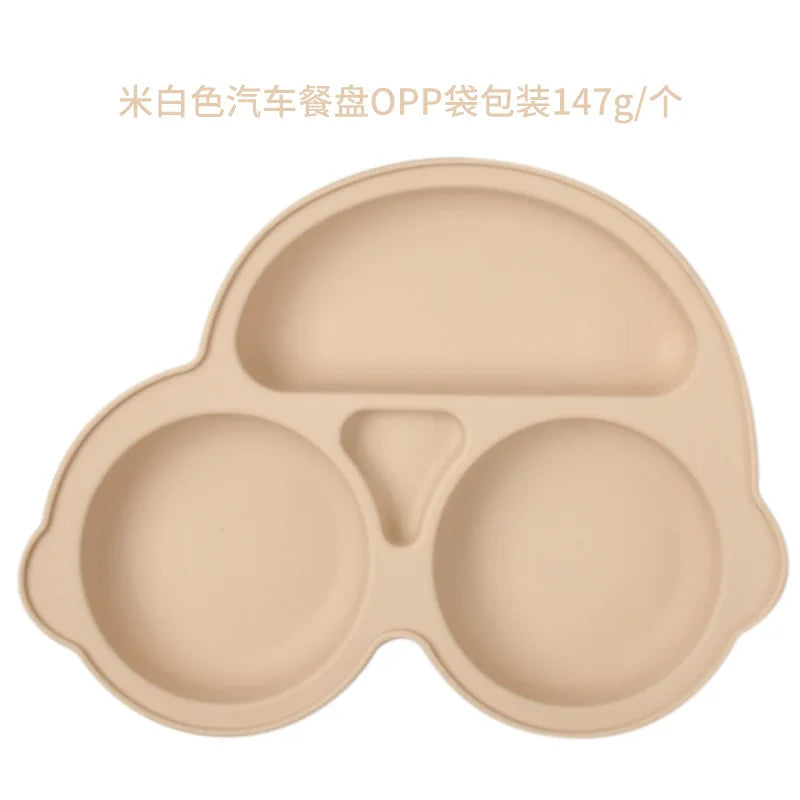 Car-Shaped Silicone Baby Suction Dining Plate, BPA-free safe dish for 0-2 years, unisex