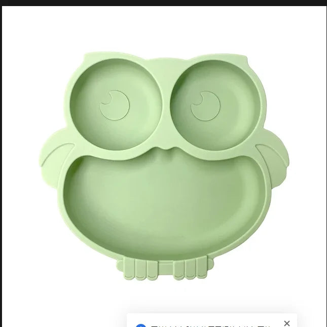 Owl-Shaped Silicone Baby Suction Dining Plate, BPA-free safe dish for 0-2 years, unisex