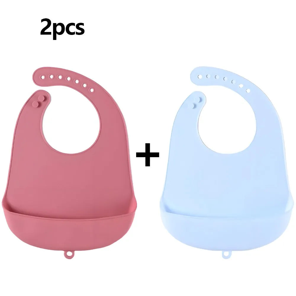 2pcs Silicone Baby Bib Set, BPA-free waterproof bibs for 1-3 years, unisex