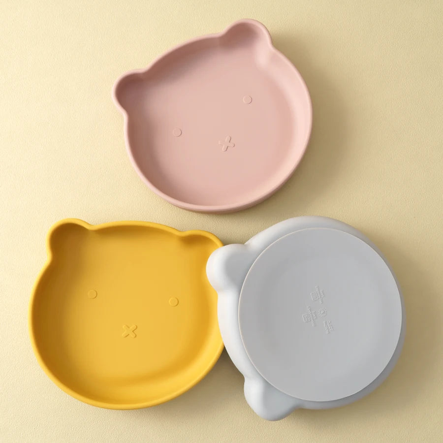 Bear-Shaped Silicone Baby Suction Plate, BPA-free safe plate for 6M-3Y, unisex
