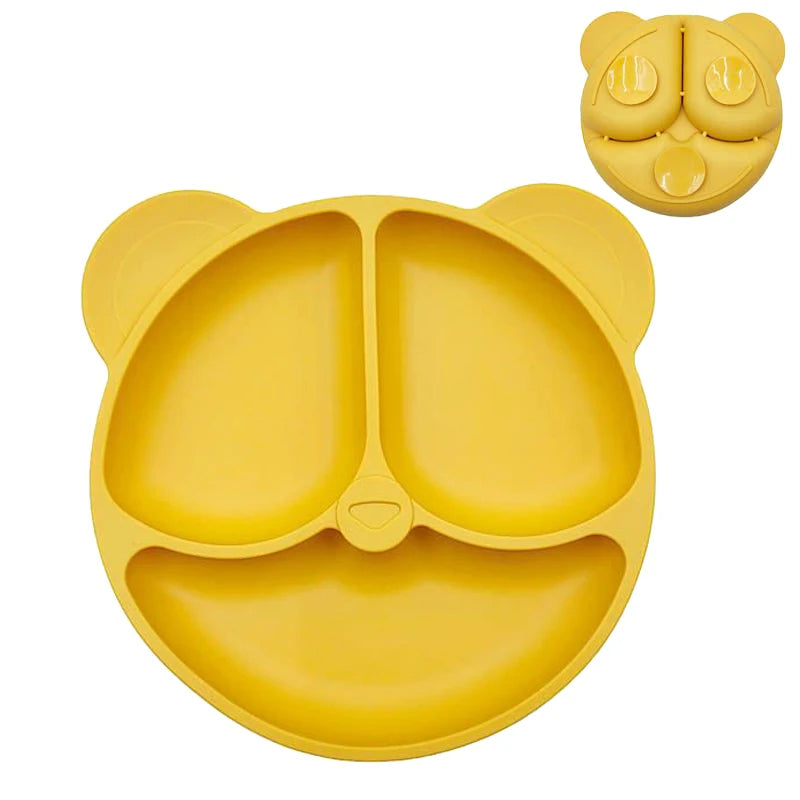 Bear-Shaped Silicone Baby Suction Dining Plate, BPA-free safe dish for 0-2 years, unisex