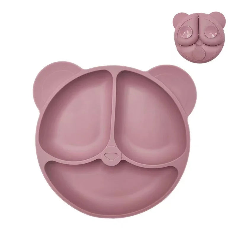 Bear-Shaped Silicone Baby Suction Dining Plate, BPA-free safe dish for 0-2 years, unisex