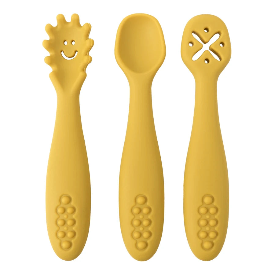 3pcs Silicone Baby Learning Spoons, BPA-free safe utensils for 0-2 years, unisex