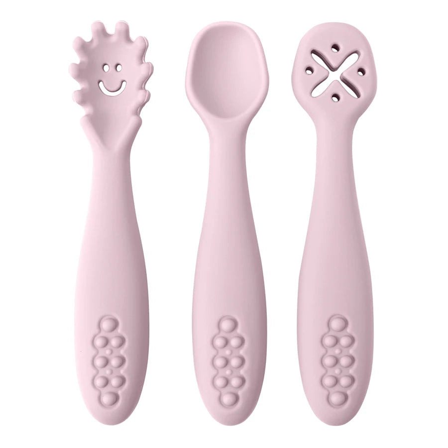 3pcs Silicone Baby Learning Spoons, BPA-free safe utensils for 0-2 years, unisex