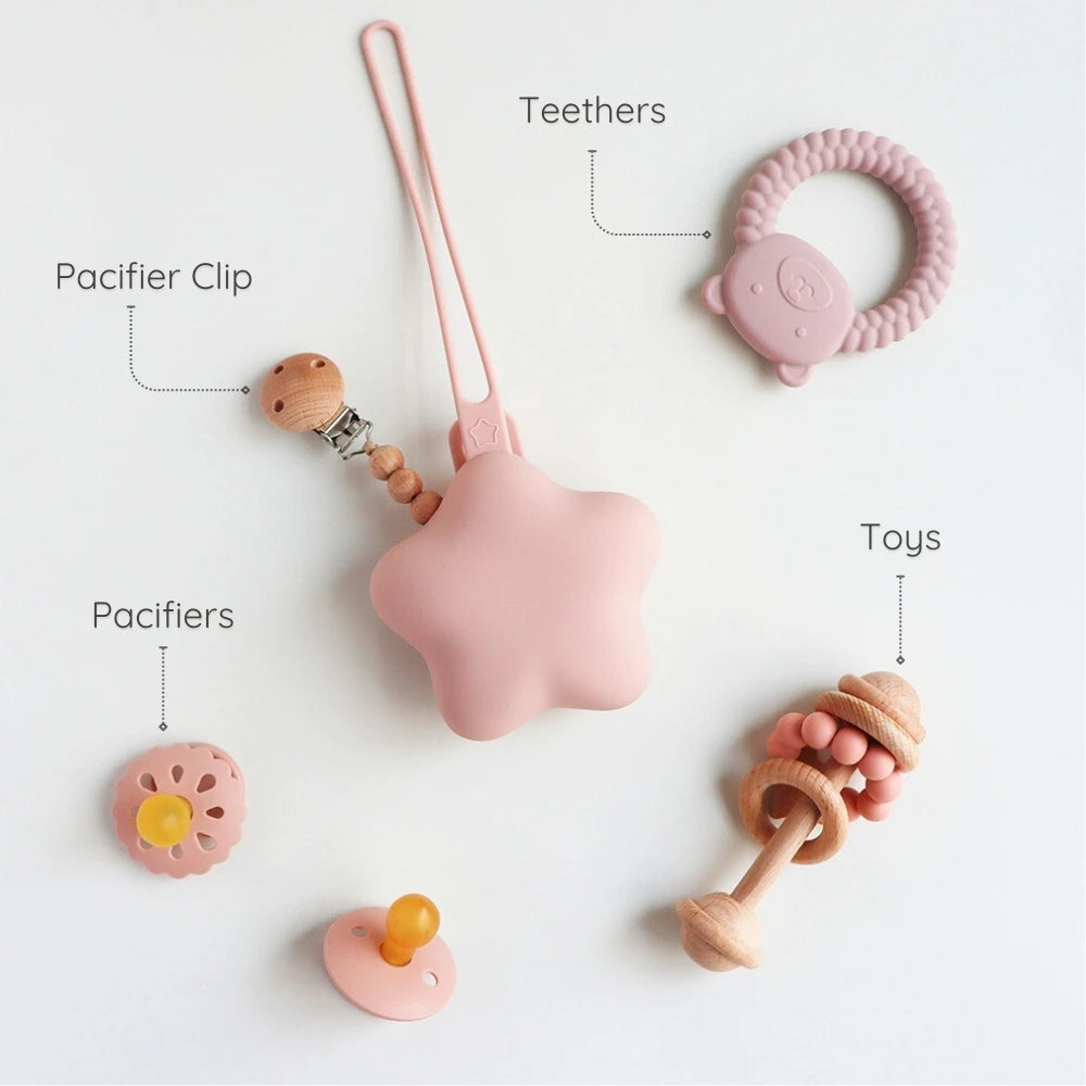 Govinto Silicone Pacifier Holder & Case, BPA-free portable storage for baby soothers, unisex
