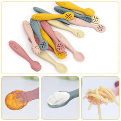 3pcs Silicone Baby Learning Spoons, BPA-free safe utensils for 0-2 years, unisex