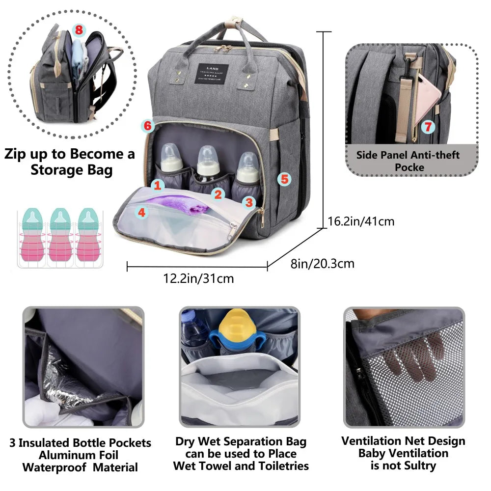 Waterproof Nylon Diaper Bag with Portable Crib UK