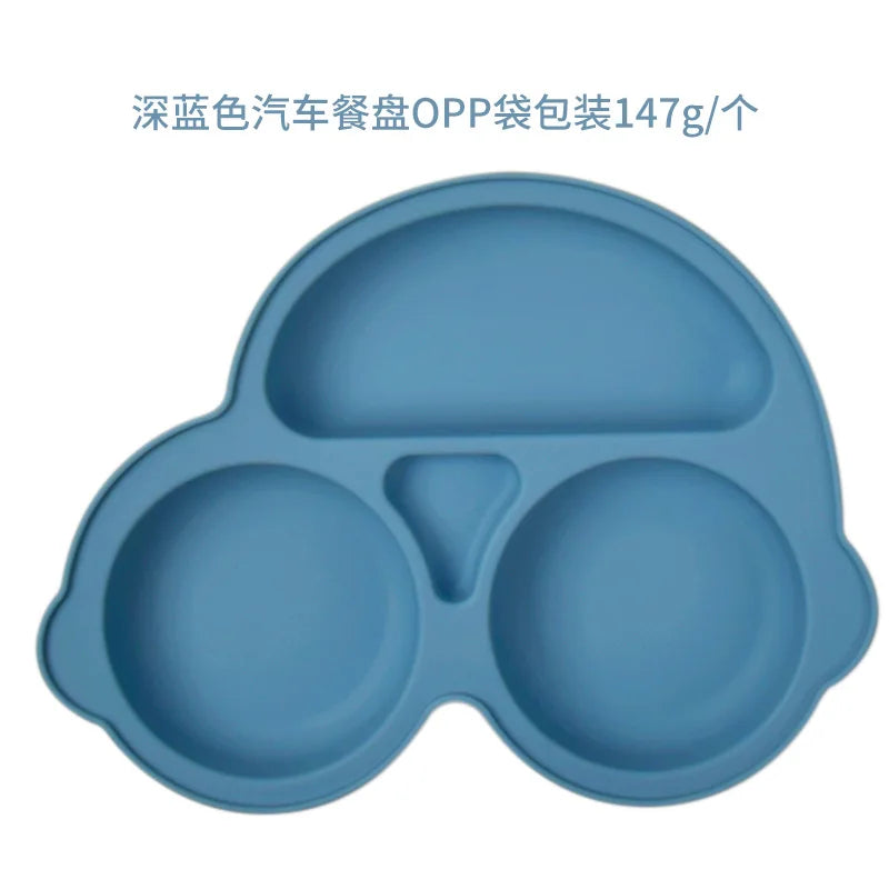 Car-Shaped Silicone Baby Suction Dining Plate, BPA-free safe dish for 0-2 years, unisex