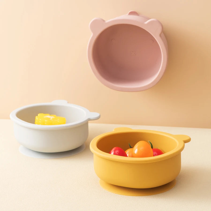 Bear-Shaped Silicone Baby Suction Bowl, BPA-free safe bowl for 6M-3Y, unisex