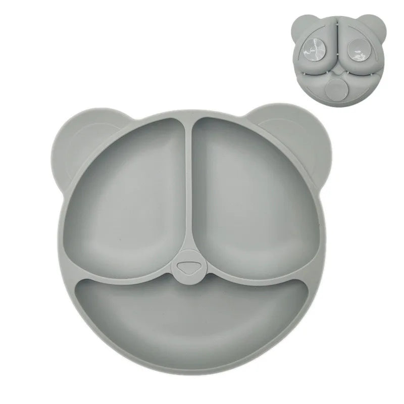 Bear-Shaped Silicone Baby Suction Dining Plate, BPA-free safe dish for 0-2 years, unisex