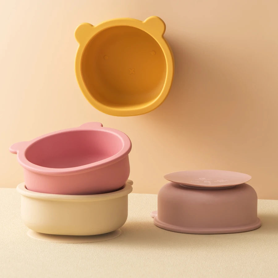 Bear-Shaped Silicone Baby Suction Bowl, BPA-free safe bowl for 6M-3Y, unisex