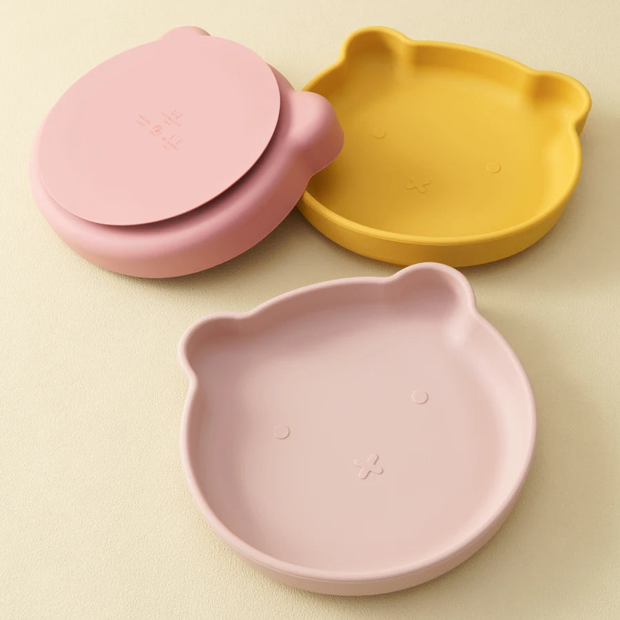 Bear-Shaped Silicone Baby Suction Plate, BPA-free safe plate for 6M-3Y, unisex