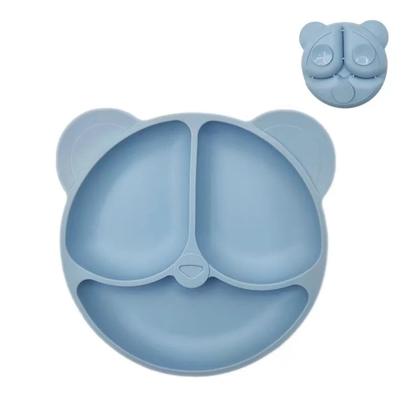 Bear-Shaped Silicone Baby Suction Dining Plate, BPA-free safe dish for 0-2 years, unisex