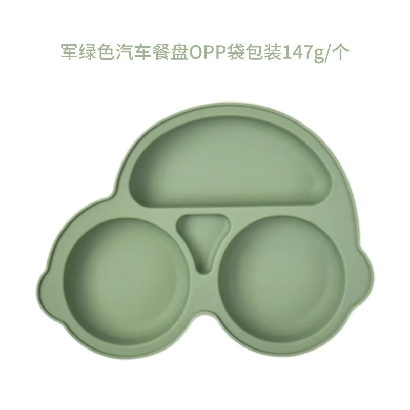Car-Shaped Silicone Baby Suction Dining Plate, BPA-free safe dish for 0-2 years, unisex