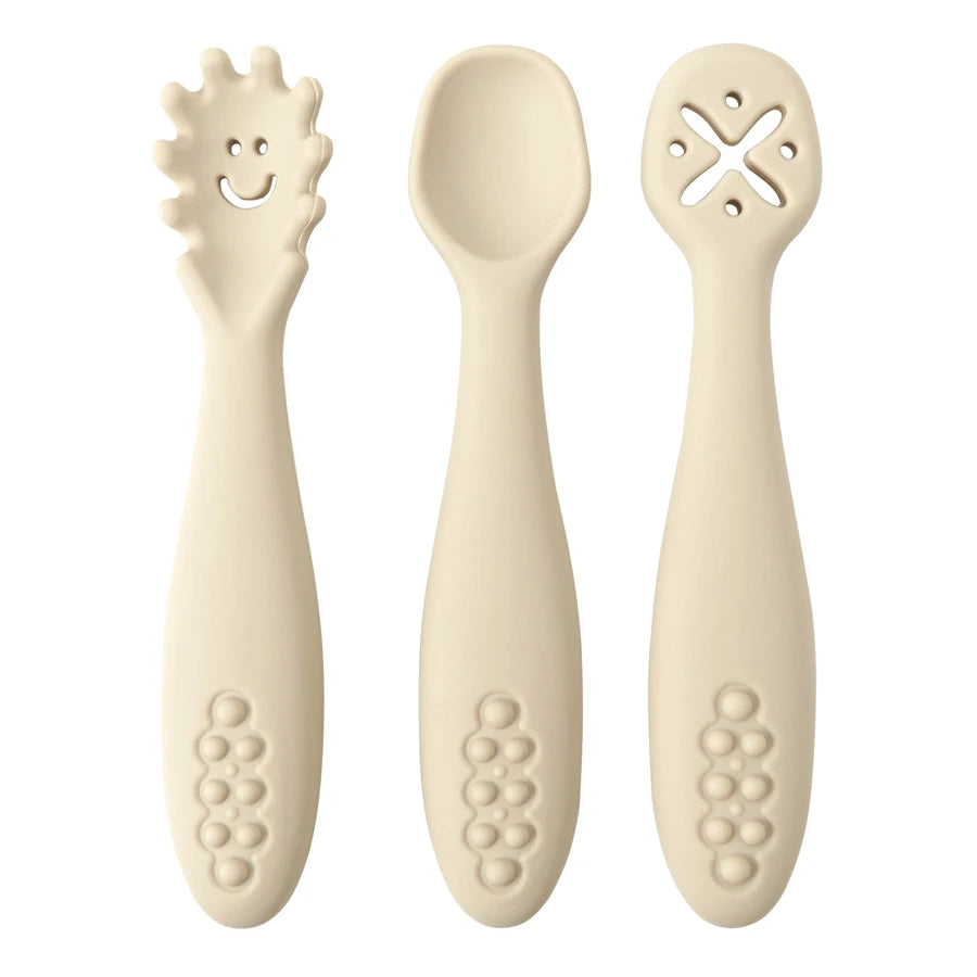 3pcs Silicone Baby Learning Spoons, BPA-free safe utensils for 0-2 years, unisex