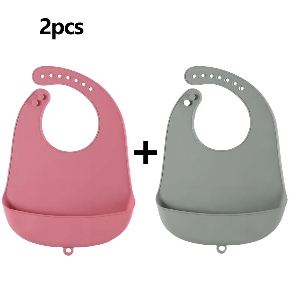 2pcs Silicone Baby Bib Set, BPA-free waterproof bibs for 1-3 years, unisex