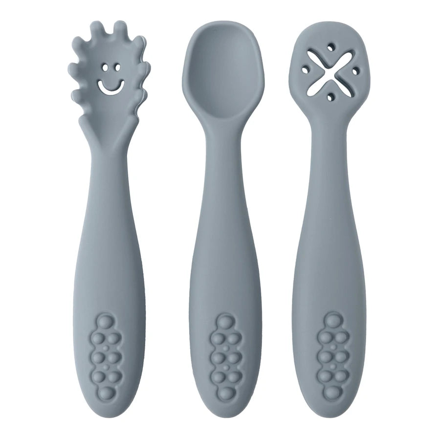 3pcs Silicone Baby Learning Spoons, BPA-free safe utensils for 0-2 years, unisex