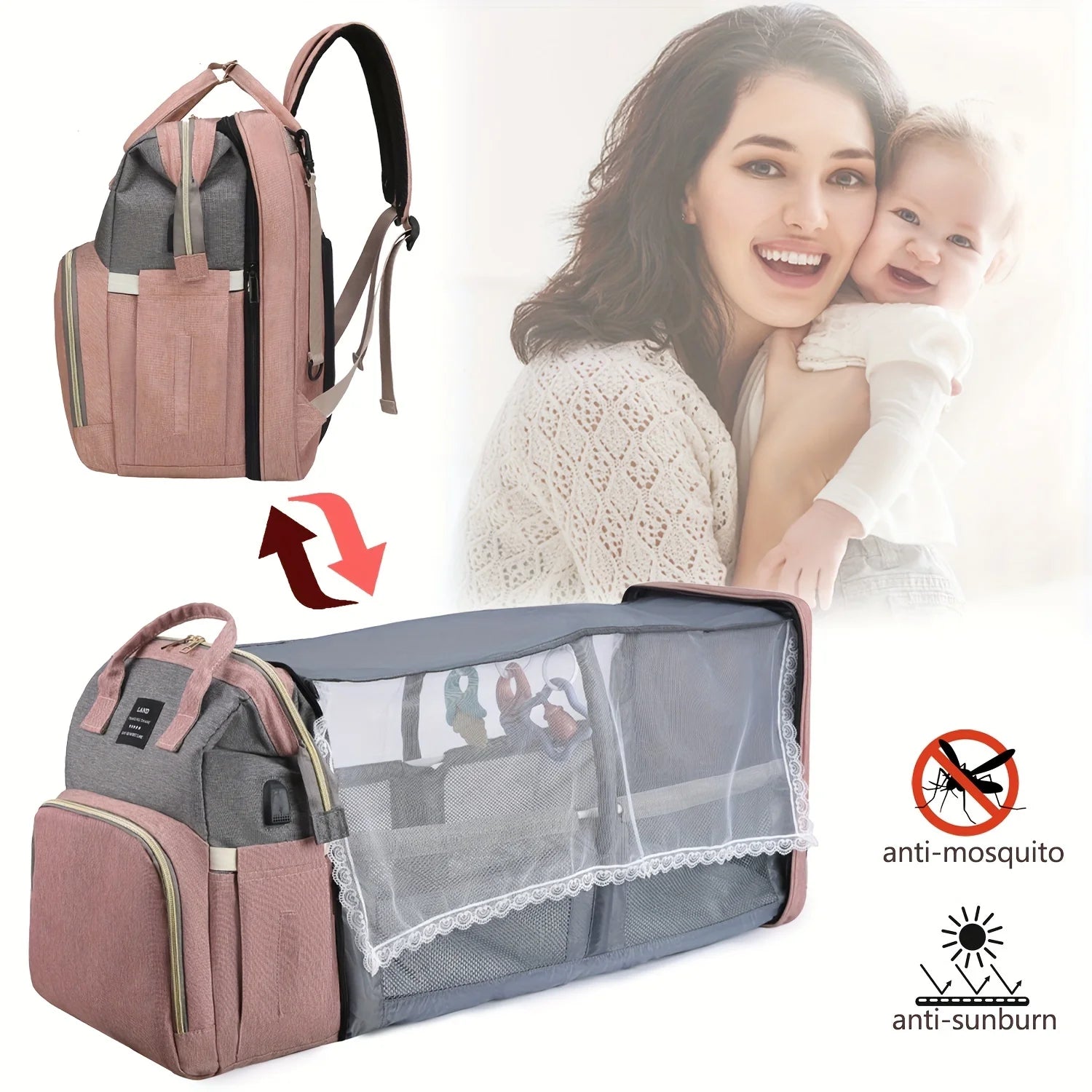 Waterproof Nylon Diaper Bag with Portable Crib UK