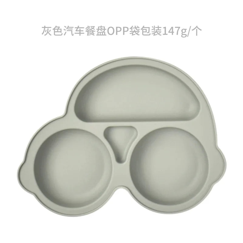 Car-Shaped Silicone Baby Suction Dining Plate, BPA-free safe dish for 0-2 years, unisex