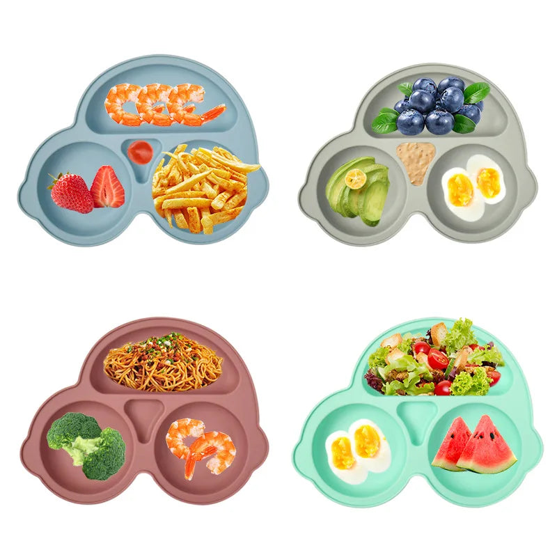 Car-Shaped Silicone Baby Suction Dining Plate, BPA-free safe dish for 0-2 years, unisex
