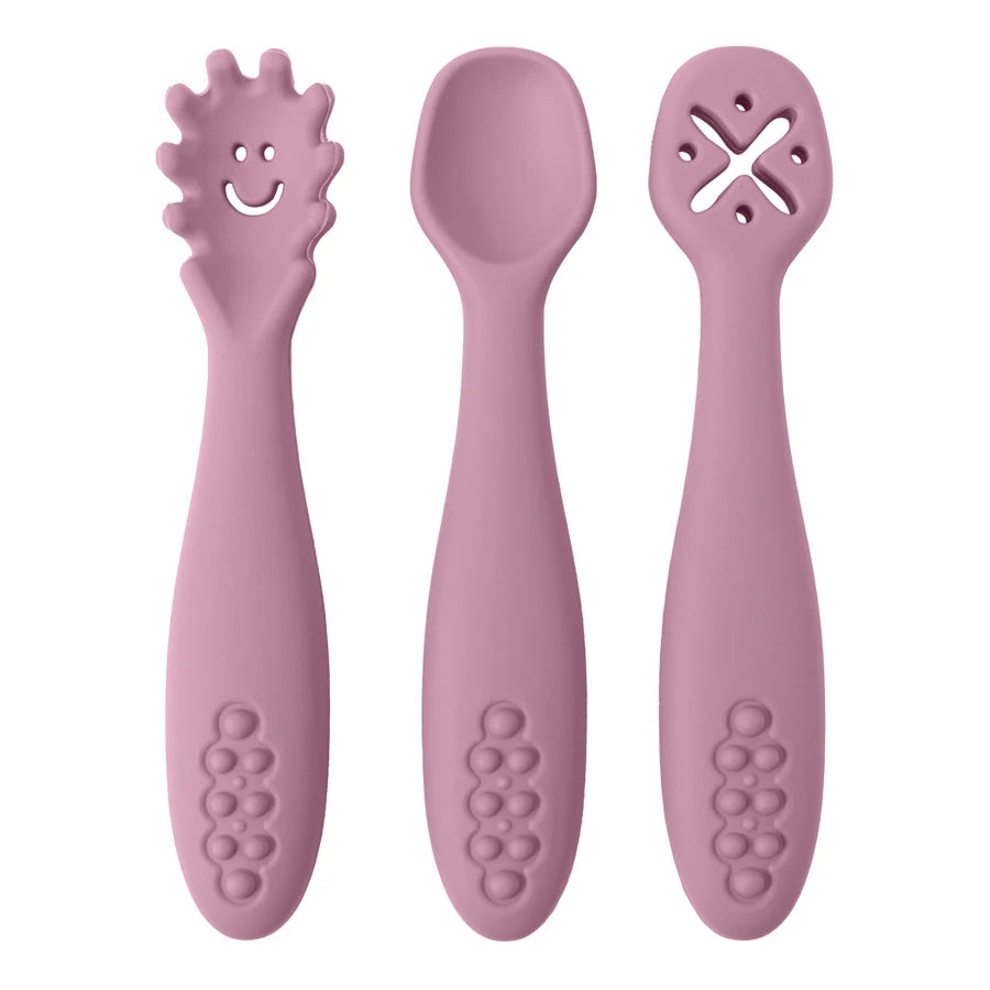 3pcs Silicone Baby Learning Spoons, BPA-free safe utensils for 0-2 years, unisex