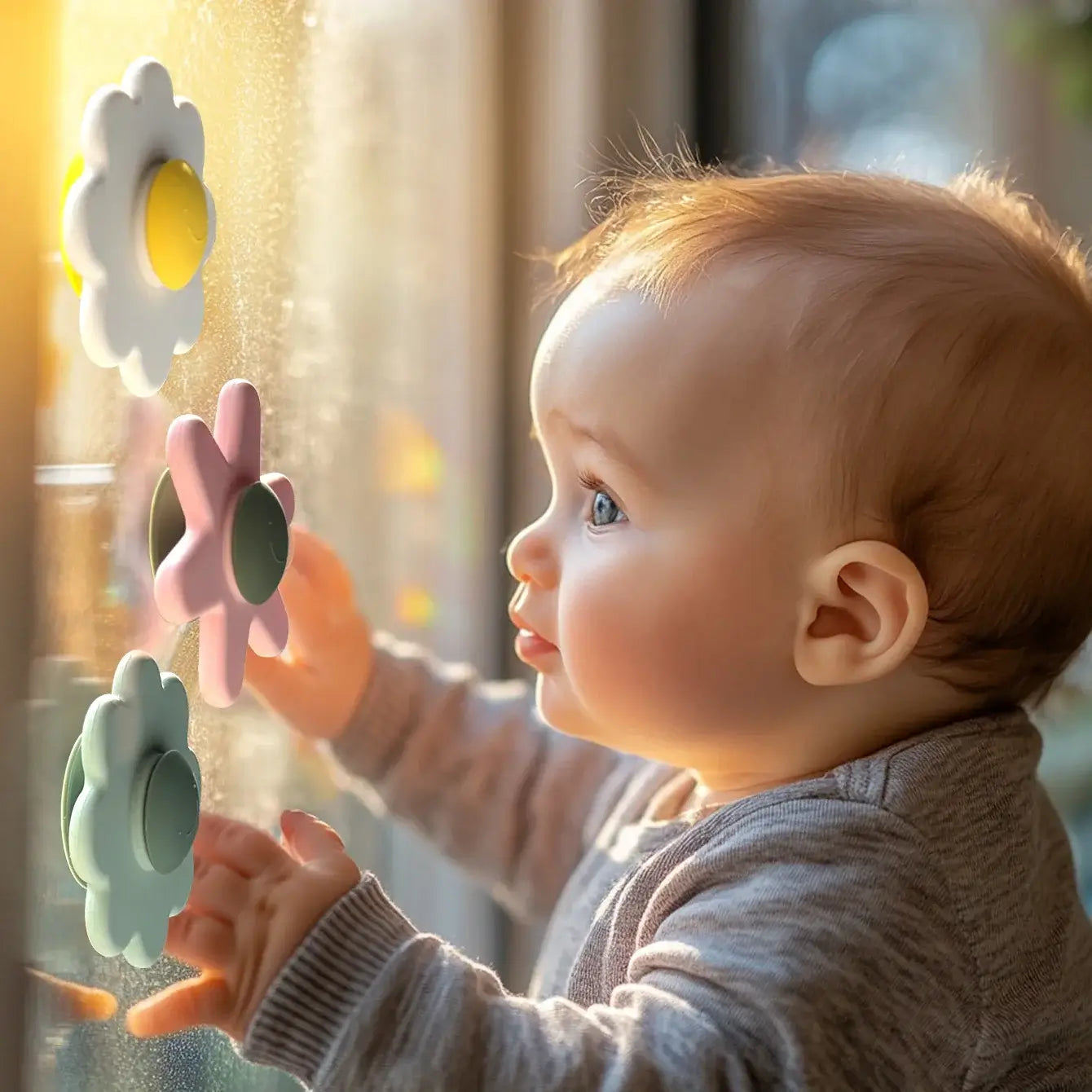 Spinner Silicone Baby Teether, BPA-free sensory toy for 3-12M, unisex
