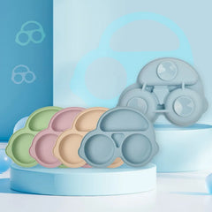 Car-Shaped Silicone Baby Suction Dining Plate, BPA-free safe dish for 0-2 years, unisex
