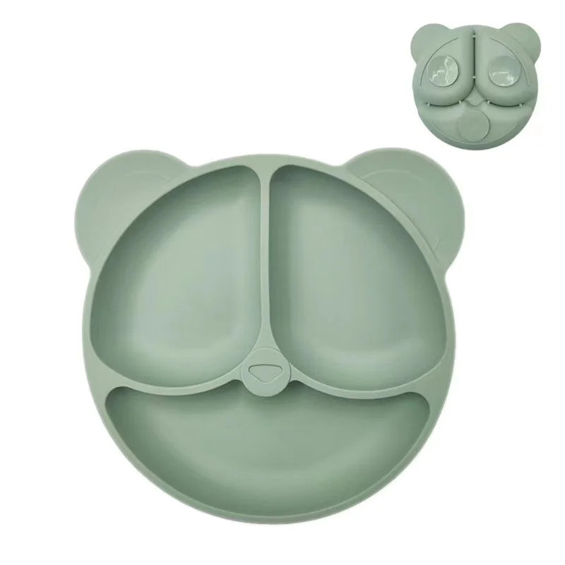 Bear-Shaped Silicone Baby Suction Dining Plate, BPA-free safe dish for 0-2 years, unisex