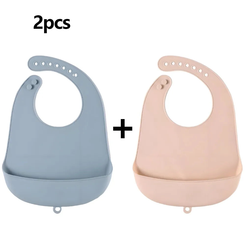 2pcs Silicone Baby Bib Set, BPA-free waterproof bibs for 1-3 years, unisex