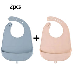2pcs Silicone Baby Bib Set, BPA-free waterproof bibs for 1-3 years, unisex