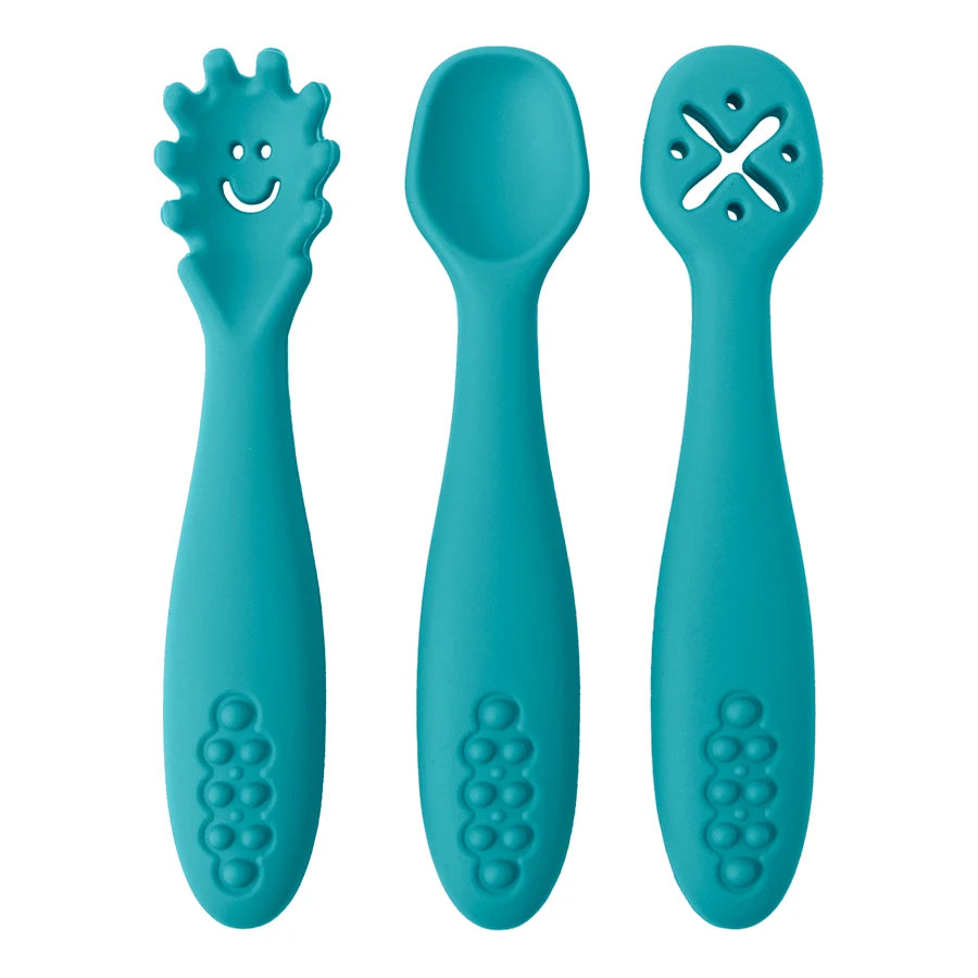 3pcs Silicone Baby Learning Spoons, BPA-free safe utensils for 0-2 years, unisex
