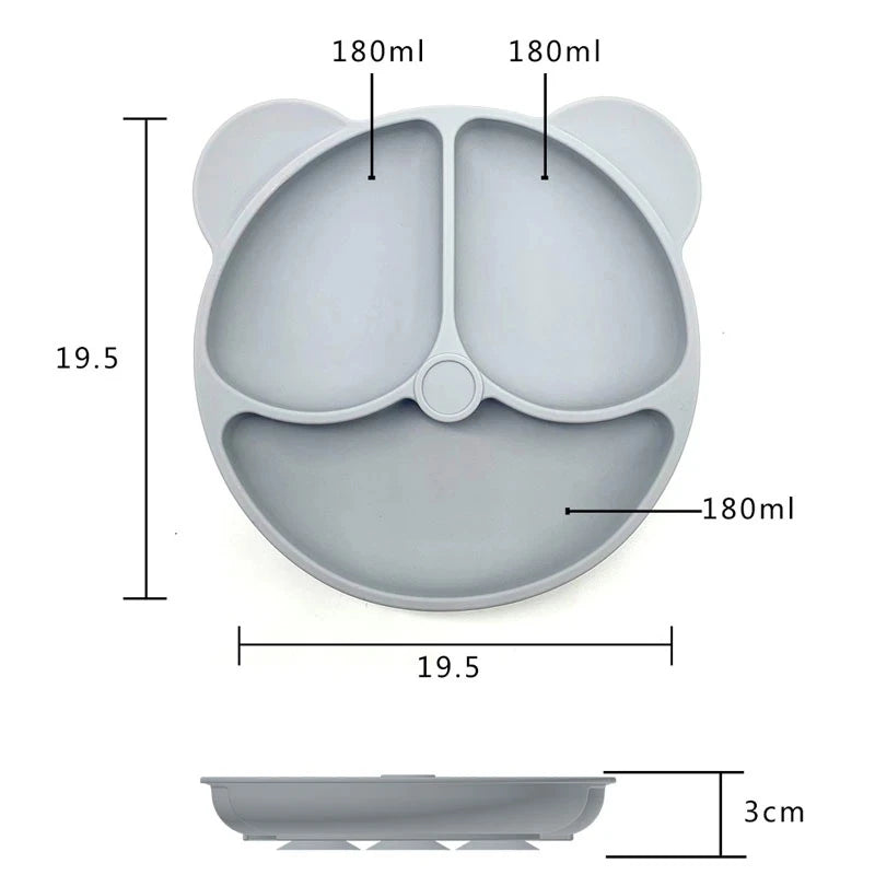 Bear-Shaped Silicone Baby Suction Dining Plate, BPA-free safe dish for 0-2 years, unisex
