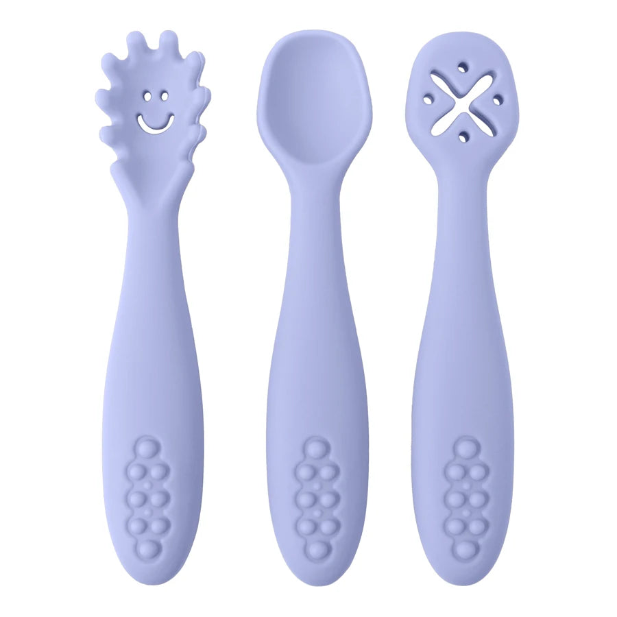 3pcs Silicone Baby Learning Spoons, BPA-free safe utensils for 0-2 years, unisex