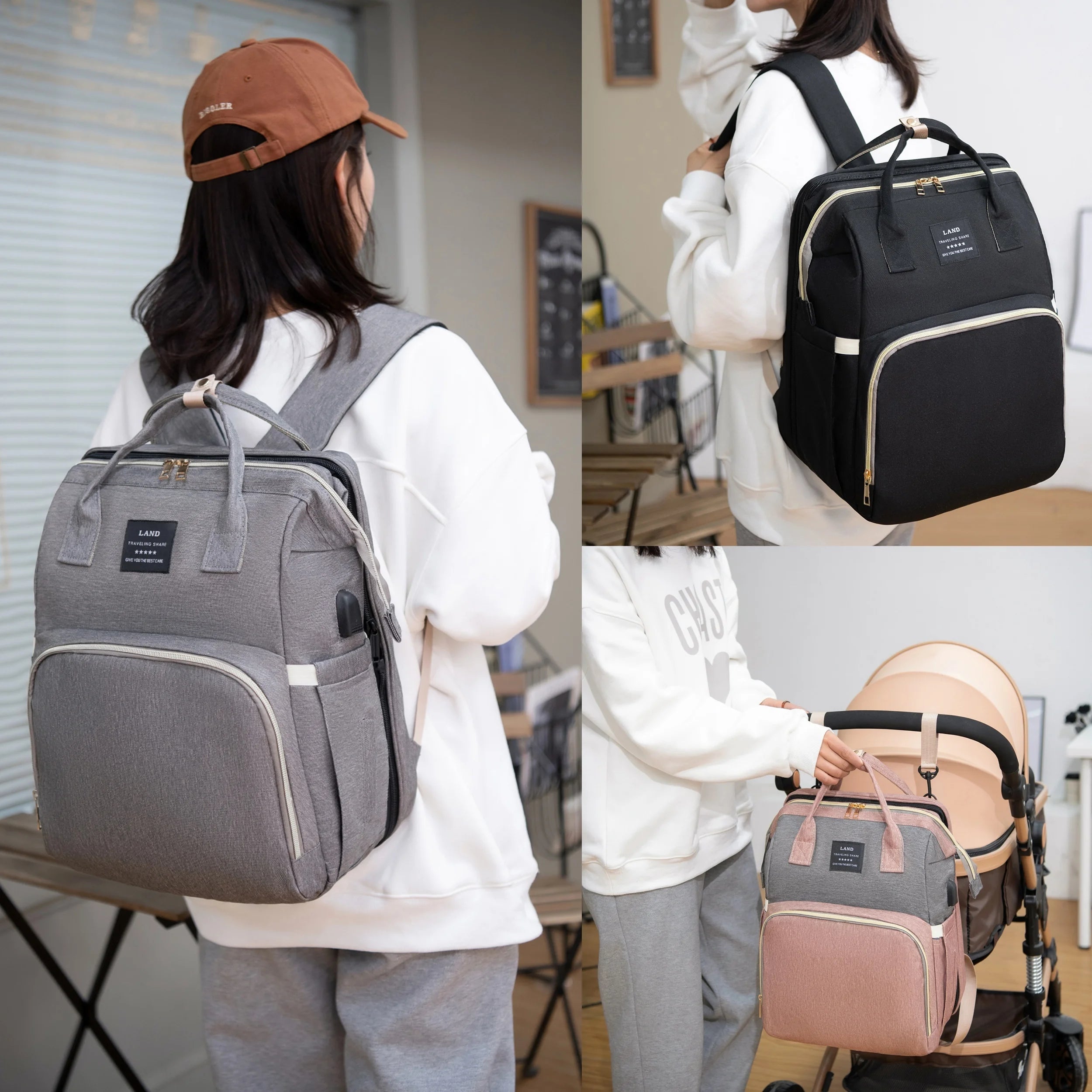 Waterproof Nylon Diaper Bag with Portable Crib UK