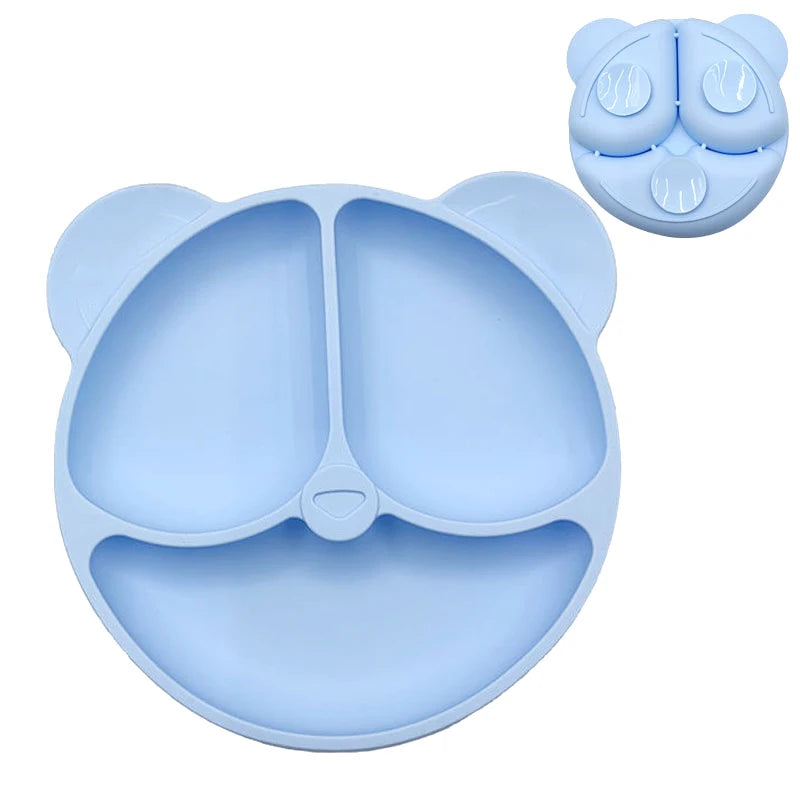 Bear-Shaped Silicone Baby Suction Dining Plate, BPA-free safe dish for 0-2 years, unisex