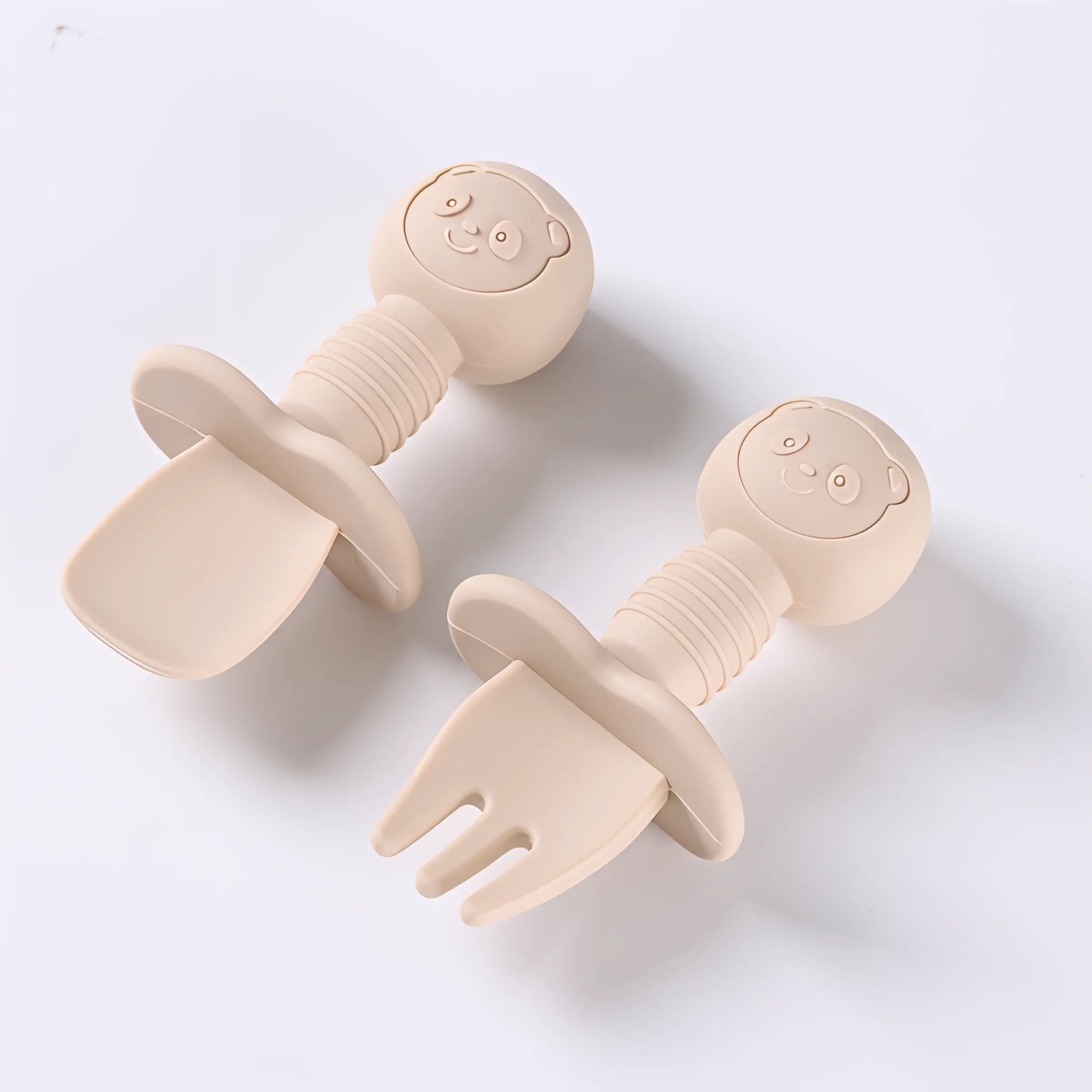 2pcs Silicone Baby Spoon Fork Set, BPA-free safe cutlery with wooden handle for 0-2 years, unisex