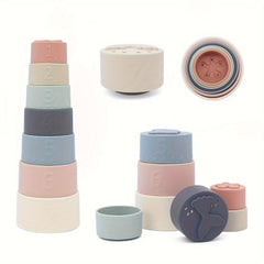 7pcs Silicone Rainbow Stacking Cups, safe sensory toy for 0-3 years, unisex